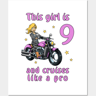 Girl nine years old - 9th birthday motorcycle Posters and Art